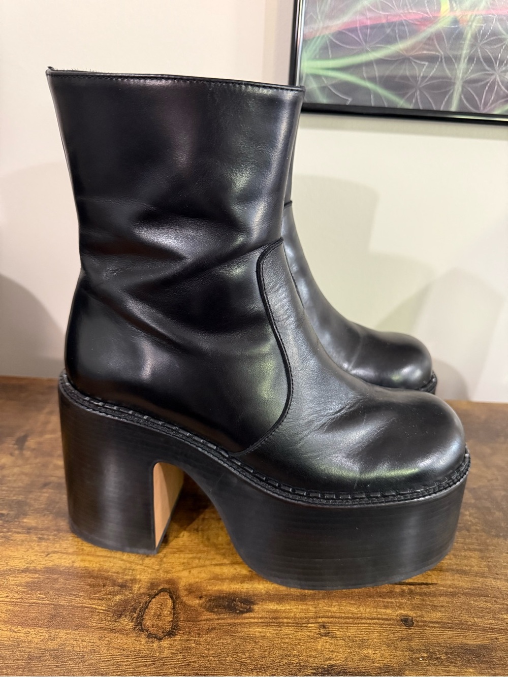 L'INTERVALLE Black Leather Platform Boots - EU 38 - Picture 4 of 14